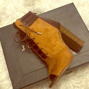 Suede peep toe boots